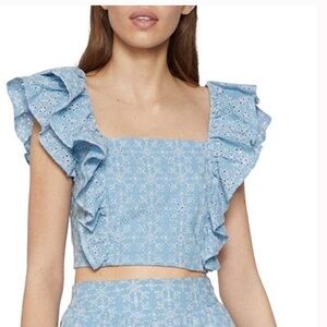 BCBGeneration Blue Eyelet Ruffle Top